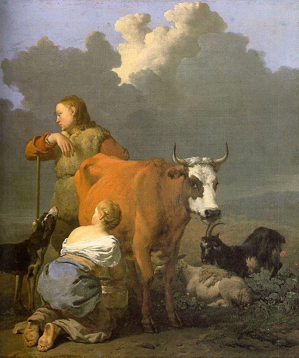 DUJARDIN, Karel Woman Milking a Red Cow ds China oil painting art